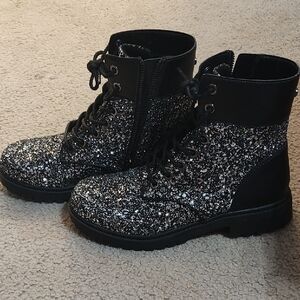Black Glitter Combat Boots